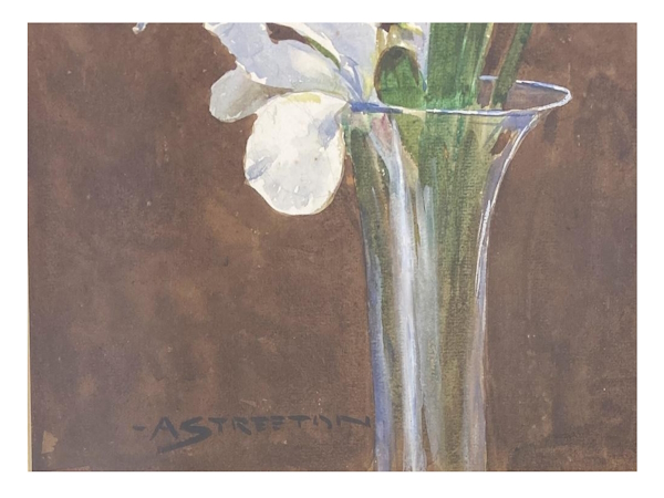 <p>Notable works included in the Theodore Bruce Auctioneers &amp; Valuers, Fine Art | Australian &amp; International sale on 29 April 2024 include an elegant watercolour by Arthur Streeton, <em>Still Life, Bearded Iris in a Glass Vase</em> (Lot 6035), estimated at $6,000-8,000.</p>
