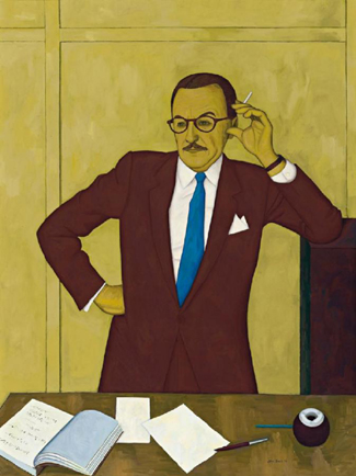 The Deutscher and Hackett sale includes six works by John Brack including one of the auction’s star turns, 'Portrait of Tam Purves' 1958  estimated at $400,000-600,000, and prominently featured on the catalogue back cover