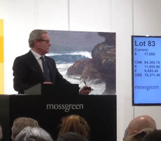 Mossgreen's Fine Australian & International Art sale on 28 October 2014, with a pre-sale low estimate total of $3.5 million, was the highest value mixed-vendor art offering by the auction house to date. Hammer total was $2,475,000 with 136 out of the 226 artworks (60%) selling on the night. The star and critical lot of the evening, Frederick McCubbin’s "Mrs McCubbin Picking Blossom (Spring)" 1890,  sold to a telephone bidder for $1.1 million, (hammer) just short of the low estimate of $1.2 million.