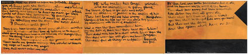 Colin McCahon’s work Paul to Hebrews 1980 is one of the more fascinating pieces of art to be auctioned from 7pm Wednesday May 6 by Deutscher and Hackett at 105 Commercial Road, South Yarra.
Comprising written passages from the Bible on three sheets of Steinbach paper using synthetic polymer paint, the painting is one of two biblical texts that dominated the final period of McCahon’s oeuvre (the first being a Letter to the Hebrews in the 1970s). 
