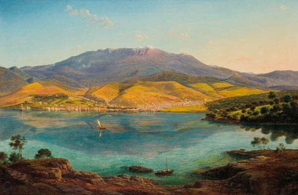 Eugene von Guerard’s View of Hobart Town, with Mount Wellington in the Background is the centrepiece of a strong presentation of early and colonial works at Menzies forthcoming Sydney auction of Australian & International Fine Art & Sculpture on Thursday June 23. Menzies head of Australian art Tim Abdallah believes the work, painted in 1856, is clearly a museum quality magnum opus, which the auction house expects to sell for more than $1.25 million
