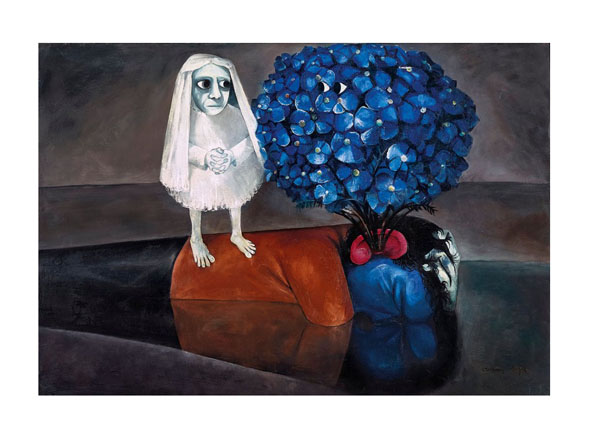 Arthur Boyd’s Drowned Bridegroom, 1959, (lot 20) carried expectations of $1.6 to 1.9 million at Sotheby’s Australia sale of Important Australian Art in Sydney last night. It just managed to get the thumbs up, selling for $1.6 million hammer price ($1.952 million including buyer’s premium). This striking painting from one of Boyd’s most esteemed series however still set a new auction record for the artist. The sale of 67 lots achieved a total of $8.84 million IBP, with 72% sold by value and 76% by number.