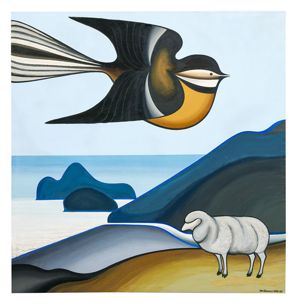 Three early Don Binney bird paintings were offered at Art + Object's end of the year sale, largest of the trio at 169.5 x 165.7 cm. This work, Pastoral, Te Henga (above) with a wide estimate $450,000 – 650,000 sold for $570,000, making it the 7th highest price for a New Zealand work sold at auction, the six places above being occupied by either Goldie or McCahon.