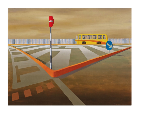 <p>Three small Jeffrey Smart paintings in the sale confirmed the blue-chip status of the artist at Menzies first sale of the year, with the larger Smart, &#39;Bus by the Tiber&#39;, 1977-8, (above) selling comfortably at $520,000, in the middle of its estimated range.</p>
