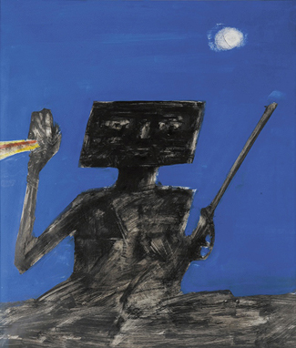 In spite of media reports questioning of the authenticity of Nolan’s (Kelly, Blue Sky and Moon) 1960, the painting sold well above low estimate