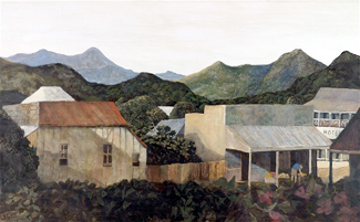 Top billing in the sale goes to Ray Crooke’s Early Morning Cairns Suburb,  a large oil on board dating from the early 1960s, with an estimate of $50,000 to $70,000, exhibited in Hobart  in 1962 at the 6th Tasmanian Art Gallery  Exhibition