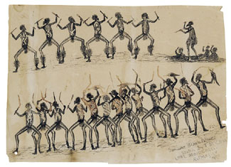 'Ceremony', a small but accomplished work by early colonial artist Tommy McRae, previously sold in 2001 for $35,700, set a new auction record for the artist when it sold for $72,000. 