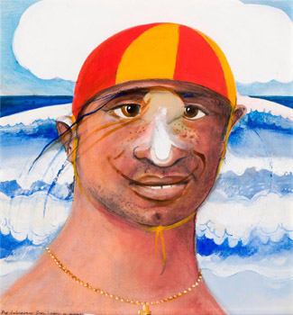 Two very different works which brought smiles to the face found buyers, when Whiteley's The Lebanese Grin made $240,000 IBP and Nicholas Chevalier's Arcade South Sea Islands showing a happy islander rowing his boat across a bay sold for $16,800 IBP