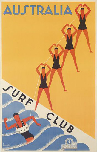 Included are four posters by Gert Sellheim, including perhaps the best offering, lot 56, Australia / Surf Club, circa 1936, estimated at US$3,000 - 4,000. Sellheim famously designed the Qantas logo of the Flying Kangaroo. 
