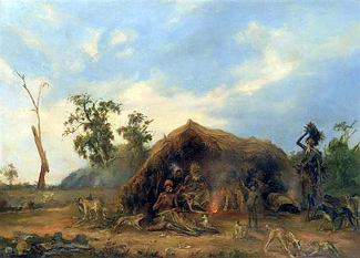 Lot 11, Alexander Schramm's <i>Native Encampment in South Australia</i> sold to a telephone bidder for a healthy $588,000 incl. b.p. on estimates of $300,00-400,000, but below the record price of $760,000 incl. b.p. for a work by this rarely traded artist. 