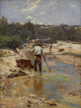 Walter Withers' 1893 oil on canvas titled <i>Seeking for Gold - Cradling</i>, a gem of the late Heidelberg period and once a piece of Victorian-owned heritage, has been bedded down north of the border at the Art Gallery of NSW, with the work donated to the gallery by the Australian Securities Exchange ( ASX). 
