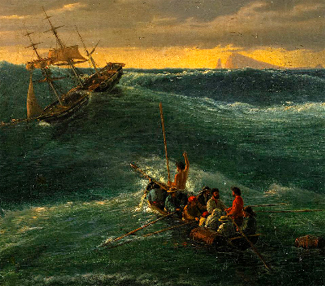 A major painting <i>Evening After a Storm, Near the Island of St Paul</i> 1854 (detail shown) by Eugene von Guerard, previously 'whereabouts unknown' has turned up in Sweden and been repatriated for the front cover of a Melbourne art dealer's catalogue.