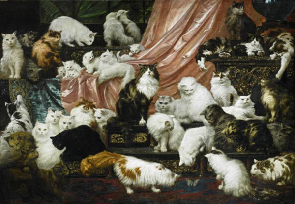 In a frenzied furore of fur, My Wife's Lovers, a studio plus sized oil on canvas painting of 42 of the creatures, sold for $US826,000 at a Sotheby's sale of 19th century European art in New York on November 3. The bewitching was equivalent to $US19,666 per pet in the picture as it soared way over the $US300,000 expectation.