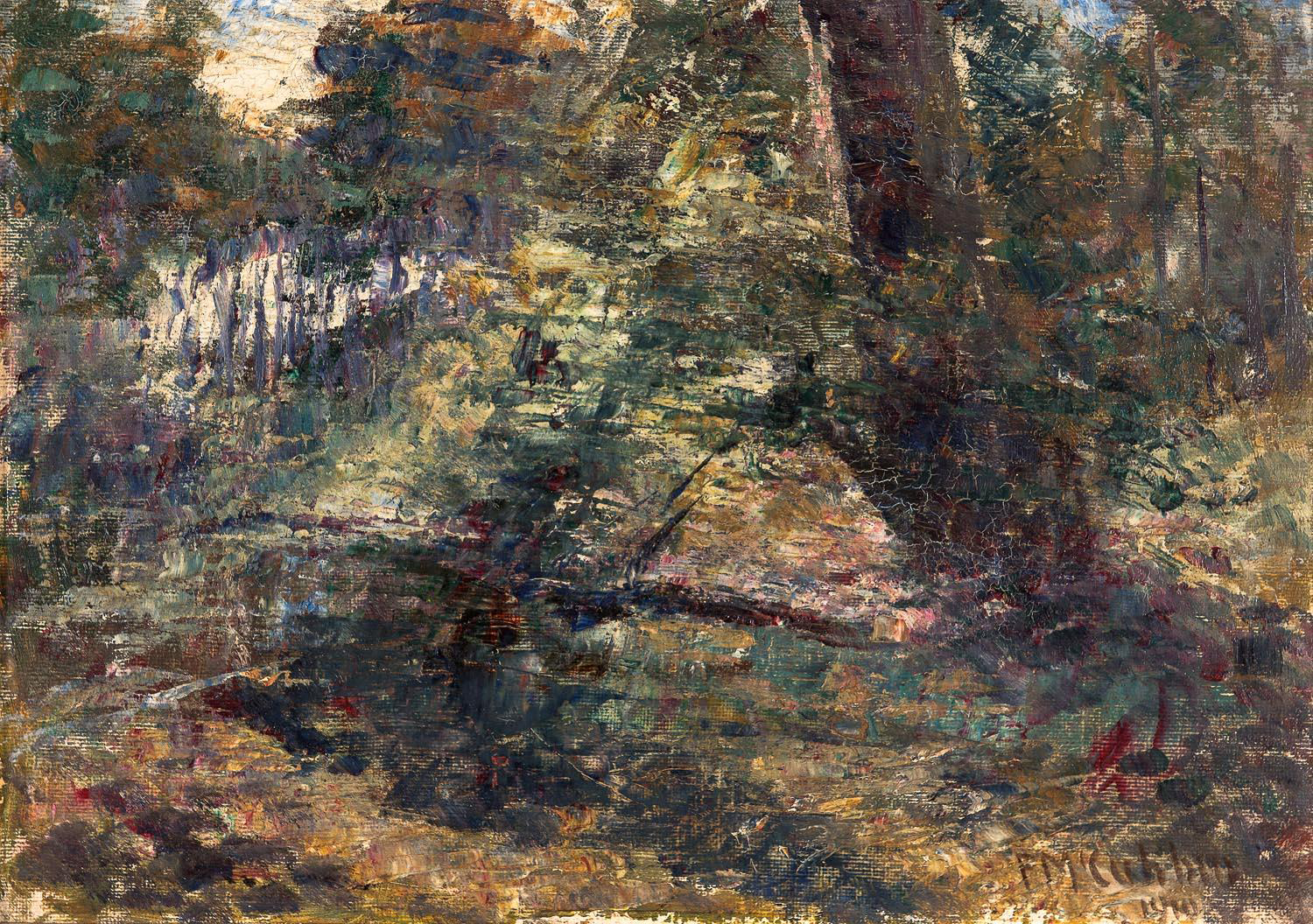 Mossgreen Auctions will auction the  collection of the late Suzanne Cecil, descended from Henry Buck of the menswear retailers, on 15 May. Included in the sale amongst other art, is Frederick McCubbin's, 'Bush Landscape' 1910 which was a wedding gift to Suzanne and her husband in 1941 from the McCubbin family.