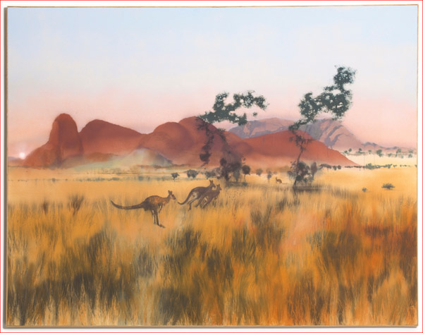 A painting of the Olgas made £1.265 million, more than twice its estimate at a Sotheby's sale in London on 13 June. Surprisingly it was not painted by any of Australia's artists who are often maligned, especially in Britain, as overpriced. The painting, shows kangaroos hoping realistically in Central Australia, far more vigorously than any 19th century Australian illustrative artist responsible for the work of early last century, like J A Turner or Percy Spence might have attempted.