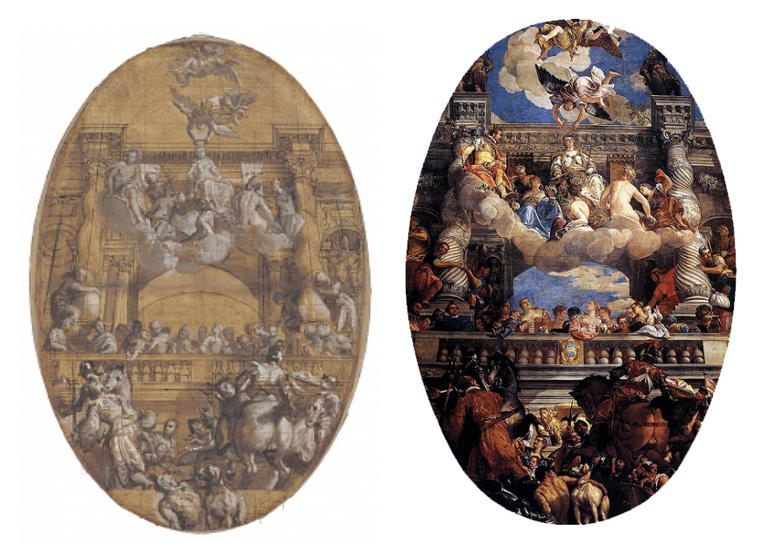 From the Old Master collection of the Seventh Earl of Harewood,  a preparatory drawing (left) for the Renaissance painter Veronese's 'The Apotheosis of Venice' (right) commissioned for the Doges Palace in Venice has been sold privately for £15.4 million by an unnamed auction house or dealer to an anonymous buyer. Melbourne born former model Bambi Tuckewell found herself living among the collection on her marriage to the Seventh Earl of Harewood in 1951.