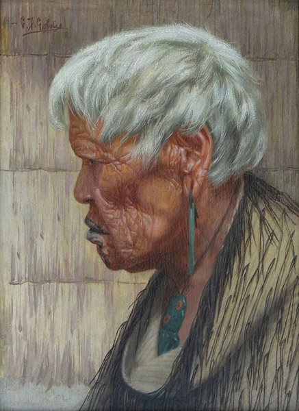 At the recent Important and Rare auction held at their new auction rooms and gallery on 23 November, the International Art Centre once again featured Goldie, with two works occupying top spots in the sale. The second of these, 'Tamaiti Tukino, A Chieftainess of the Ngatituwharetoa Tribe (aged 95 years)' sold after the sale at the low estimate of $250,000.