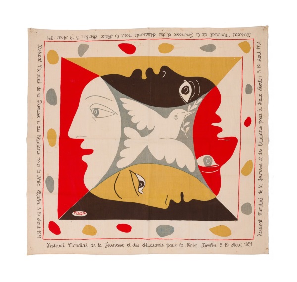 One of the works is a limited edition scarf (above) printed in 1951 by Picasso and made in support of the World Festival of Youth and Students for Peace Berlin and estimated at $800-1,200.