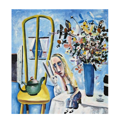 Highest priced work in the Deutscher and Hackett’s art auction on Wednesday April 10 is Charles Blackman’s Alice on the Table, 1956, (lot 9) a tempera and oil on composition board that has a catalogue estimate of $1.5 million to $2 million. 