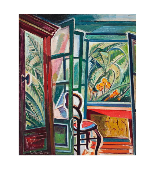 Roy de Maistre's exuberant and colourful Interior (Sam Courtauld’s Villa, France), 1948 brightened up the bidders for the collection of Melbourne couple Ken and Joan Plomley, with the $60,000-80,000 hopes looking rather tame against its eventual $120,000 hammer price. Their carefully honed collection of 36 paintings and prints lead the Deutscher + Hackett fine art auction of 28 August at the National Art School, in Sydney with gusto. 