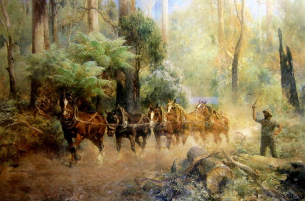 The Gippsland Art Gallery at Sale in Victoria is acquiring the Scheltema family collection of 17 works by Jan Hendrik Scheltema (1861-1941). The works are being donated to the gallery by the beneficiary of the will of the last direct descendant of the artist. While Scheltema’s saleability has suffered with the rest of the traditional art market his record auction price was set late - in 2002 - at Goodman’s in Double Bay, Sydney. 'Morleys Track Fernshaw (Hauling Logs)' (above) was sold for $138,000.
