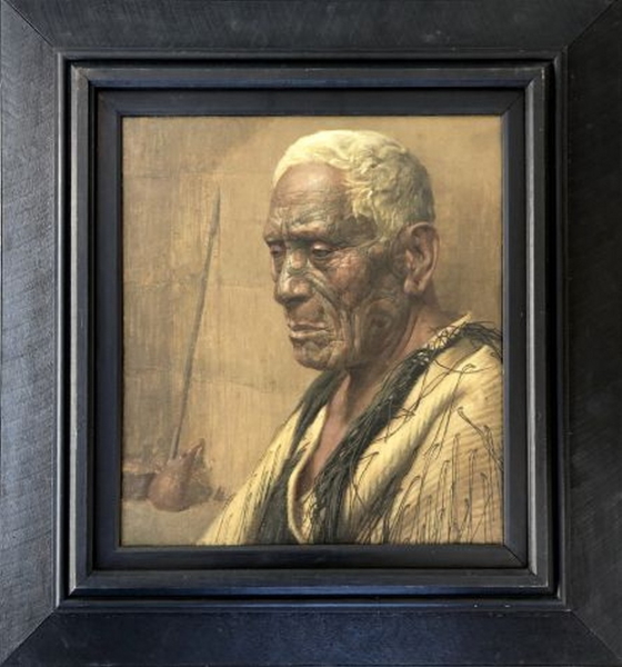 The flagship work at the International Art Centre sale in Auckland on 5 April 2022 was a portrait by C. F. Goldie, Te Hau – Takiri Wharepapa  (above) estimated at $1.5 - $2.5 million, which had been in a private collection since 1957. The bidding commenced at $1.4 million and then slowed when it reached the low estimate. After the auctioneer reduced the rises to $10,000, the painting sold to a phone bidder for $1,570,000 setting a new record at auction for the artist.

