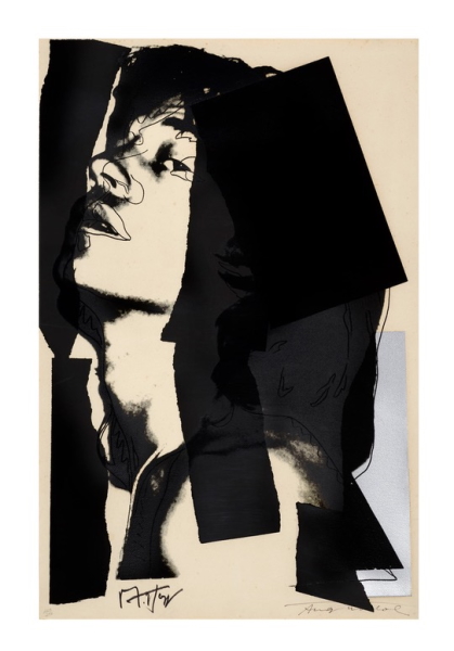 The sale includes works by Picasso and Andy Warhol, including Warhol’s colour screenprint of Rolling Stones lead singer Mick Jagger (above) completed in 1975. 